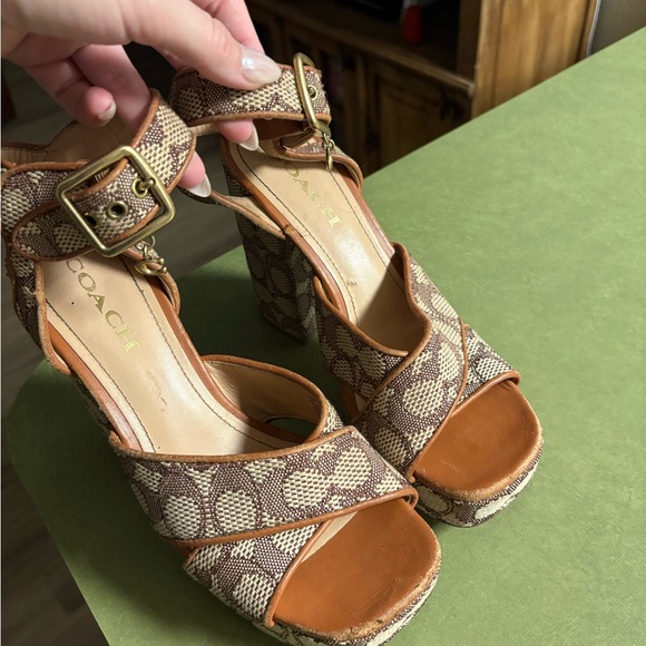 Coach Shoes - Coach Brown Signature Canvas Platform Heels